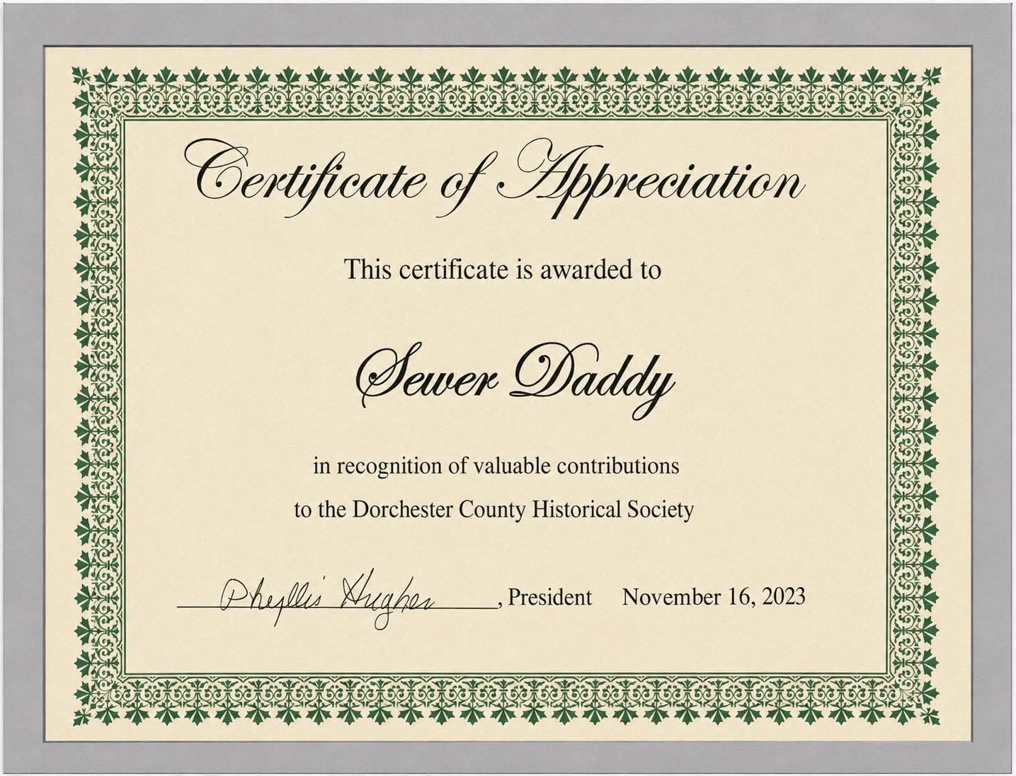 Sewer Daddy SC award